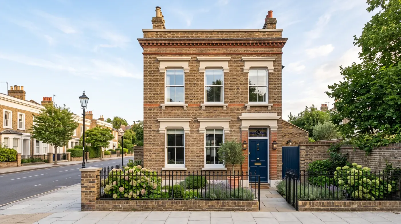 A brick terrace in Blackheath with a front garden